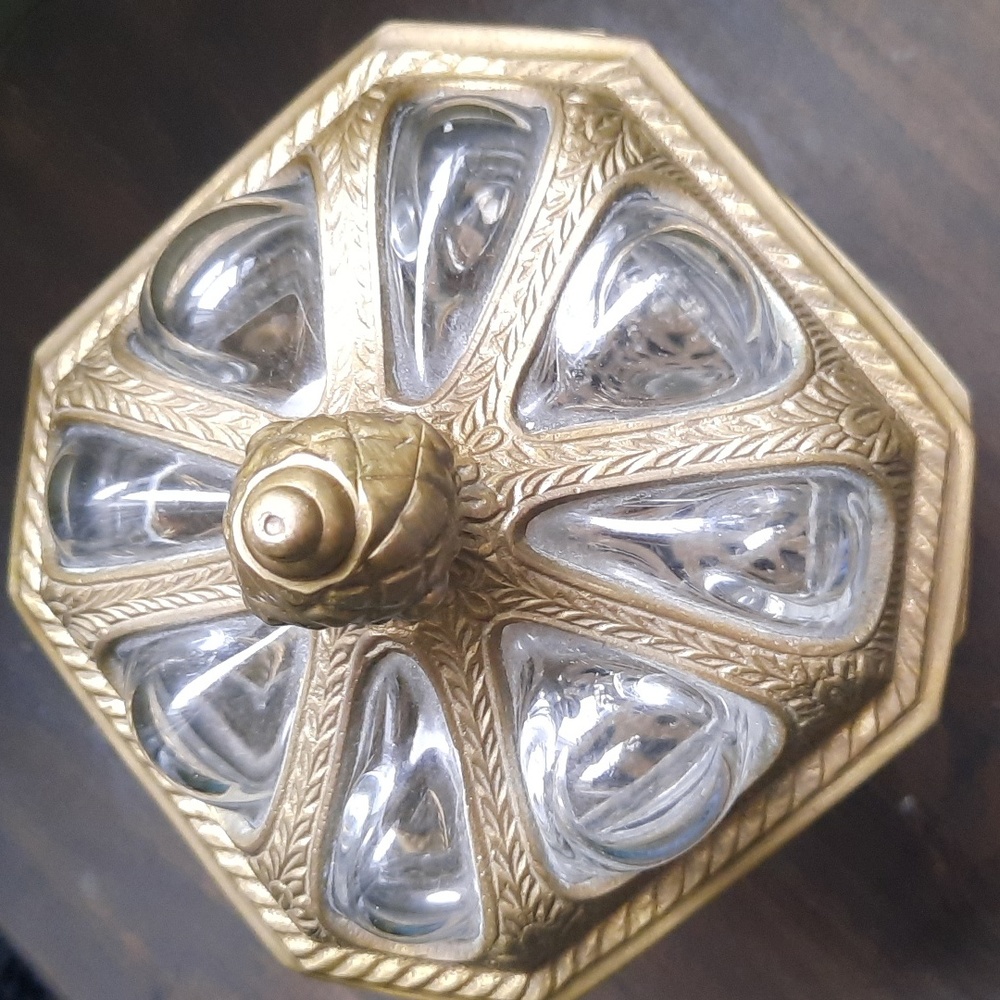 Vintage Lidded Brass & Handblown Convex  Glass Humidor/Apocathary Jar/Trinket - Picture 7 of 7